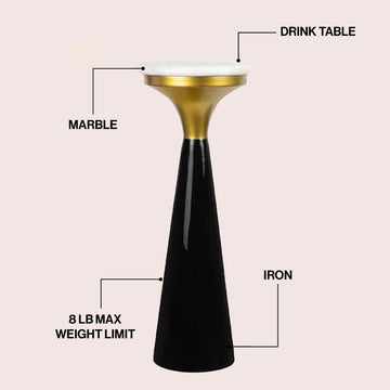 Oliver 22.25" Mid-Century Glam Retro Metal Drink Table with Marble Top